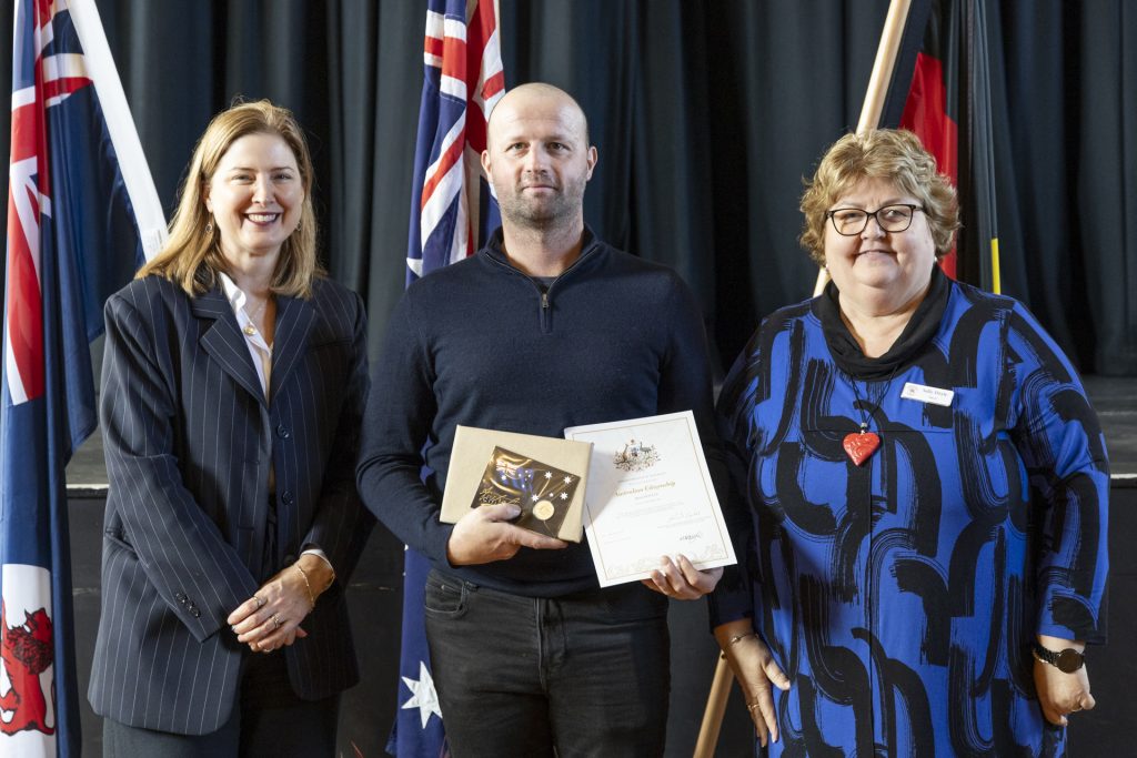 The Honourable Julie Collins, with Mark Scully and Mayor Sally Doyle