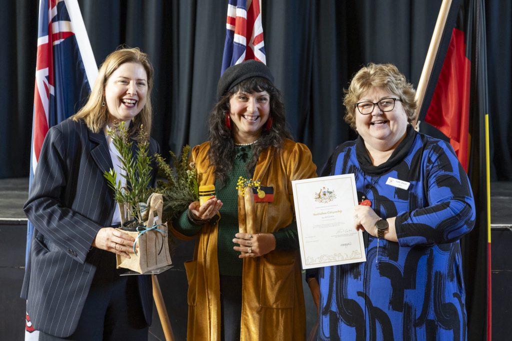 The Honourable Julie Collins, with Soa Dellesol and Mayor Sally Doyle