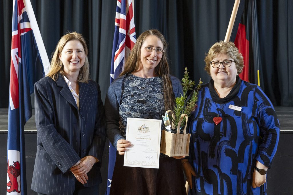 The Honourable Julie Collins, with Charmagne Downes and Mayor Sally Doyle