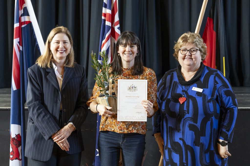 The Honourable Julie Collins, with Lauren Dutchyn and Mayor Sally Doyle